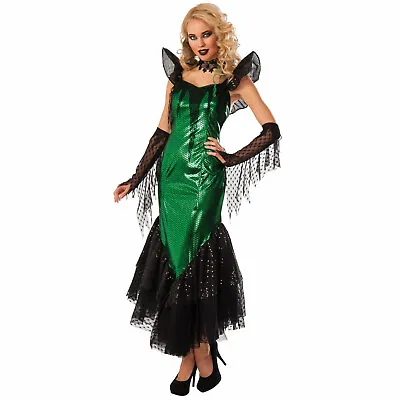 Adult Womens Gothic Green Evil Mermaid Halloween Costume Dress Gloves Choker • $15.96