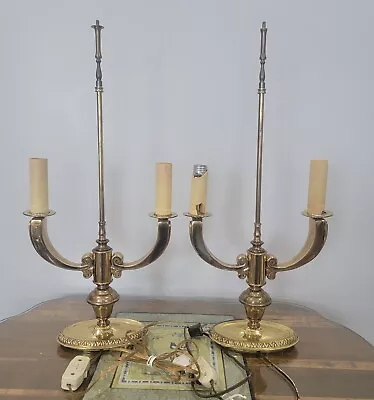 Vintage Pair  MCM Brass Crescent Double Arm Table Lamps • $99.99