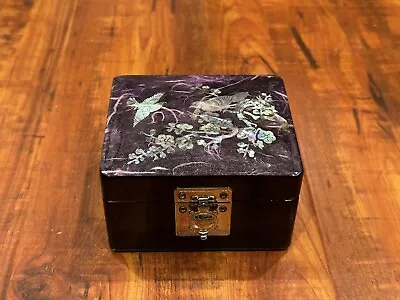 Vintage Mother Of Pearl Inlay Birds On Tree Branches Small Jewelry Trinket Box • $27.99