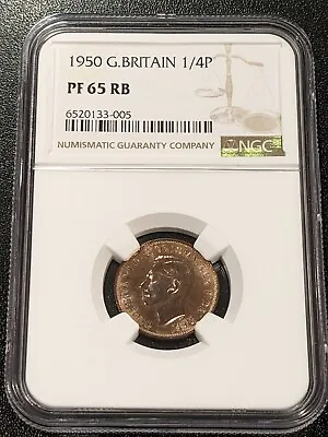 1950 PF65 RB Great Britain Farthing NGC KM 867 1/4 Penny Proof George VI • $45.99