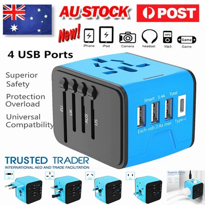 $7.89 • Buy International Universal Travel Adapter 3 USB &Type-C Outlet Converter Plug Power