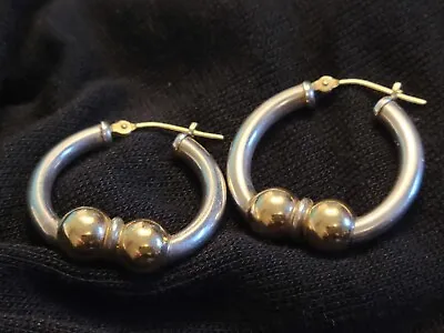 LeStage Cape Cod Sterling & 14K Double Gold Ball Hoop Earrings 2.64 Grams Each • $218