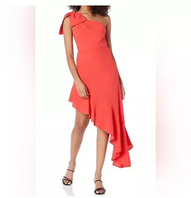 BCBG MAXAZRIA Poinsettia Size 6 Red Asymmetrical Hi Low Gown With Ruffles • $25