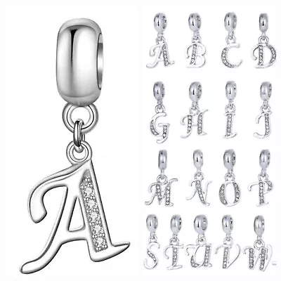 Bracelet Letter Silver Tone Charm Rhinestone Silver Tone Pendant Valentine Gift • £3.45