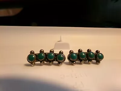 VINTAGE GREEN JADE 4 Small In-Line DESIGN  STERLING  SILVER Screw POST EARRINGS • $8.99