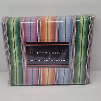 Tommy Hilfiger Twin Comforter Cover Set Pillow Sham Duvet Rainbow Multicolor • $175.49