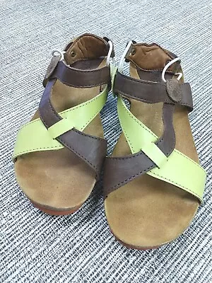 WOMENS Brown & Yellow-green LEATHER SERGIO TOMANI Cork SANDALS SHOES SIZE 39 8.5 • $12.99