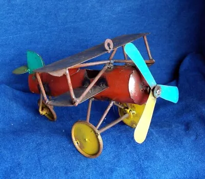 Vintage Recycled Metal Multicolor Bi-Plane Handmade Yard Art • $40