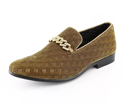 Men's Loafers Mens Velvet Slip Ons Quilted Velvet W/ Metal Chain • $89.99