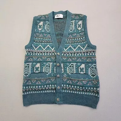 Vintage Cooper Knitwear Large Sweater Knit Vest 80s Dad Cosby Grandad Cardigan • $44