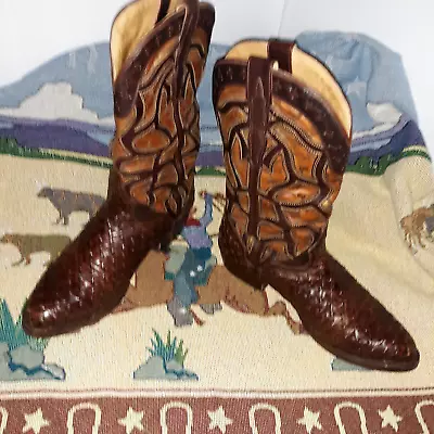 El Dorado Handmade Boots Mens Sz 12D Leather Woven Inlay Western Overlay Cowboy • $299.99