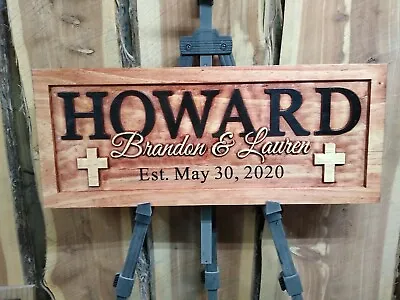 Personalized Family Last Name Sign Custom Carved Wood Plaque Wedding Gift SL106 • £62.64