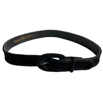 $64.99 • Buy Vtg Yves Saint Laurent Waist Belt Womens Medium Black Suede Braided Oval Buckle