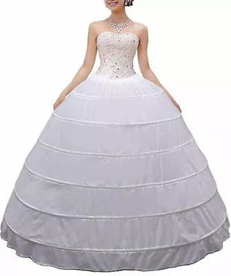 Wedding 6 Hoop Skirt Petticoat Crinoline White Women Long Ball Gown Underskirt • $19.90