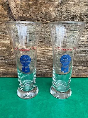 Vintage PABST BLUE RIBBON  ORIGINAL  (SET OF 2) Pilsner Style Beer Glasses • $27.75
