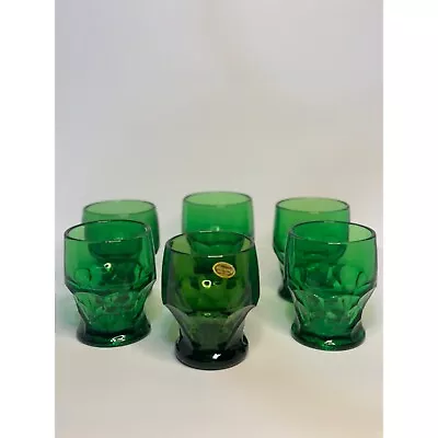 VTG 1960s Georgian Forest Green Flat Tumbler Drinking Glasses Honeycomb Set Of 6 • $42.98