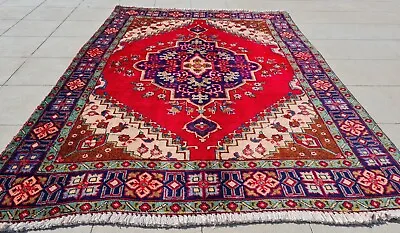 Authentic Hand Knotted Vintage Tabreez Tribal Wool Area Rug 6.3 X 4.6 Ft • $249.99