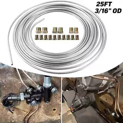 Zinc Steel Brake Line Tubing Kit 3/16''OD 25Ft Coil Roll + 16x Nuts Fittings • $16.95