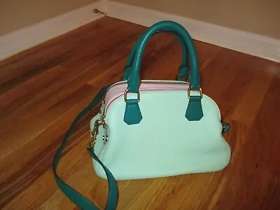  J. Crew Biennial Tricolore Mint Green Pink Pebble Leather Satchel Handbag Purse • $79.99