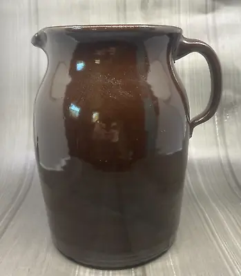 Vintage Brown Stoneware Crock Pottery Pitcher 9 In Holds Almost 1 Gallon • $26.99