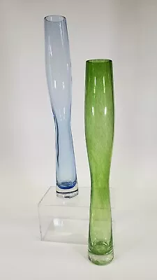 Mikasa Blue Art Glass And Green Art Glass Bud Vases 14  Tall Set Of 2 • $24.99