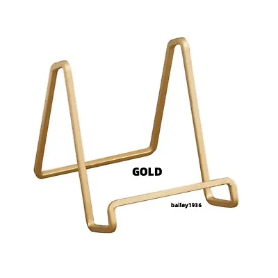 3   Small Plate Stand GOLD EASEL Square Wire Display Tripar FREE SHIPPING • $10.95