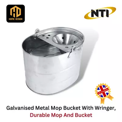 Galvanised Metal Mop Bucket With Wringer Durable Mop And Bucket • £15.50