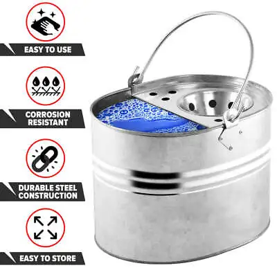 Galvanised Stainless Steel Mop Bucket By Fixtures 2 Gallon Durable Re-Usable • £12.99