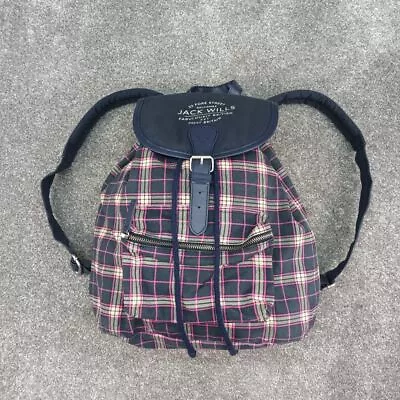 Jack Wills Navy Tartan Backpack Cotton Pink Cream Checkered Rucksack • £16.99