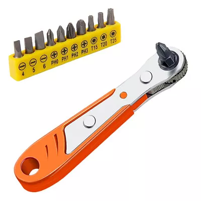 Ratcheting Right Angle Screwdriver Hex Drive 90 Degree Offset + 10pc Bits Set! • $10.89