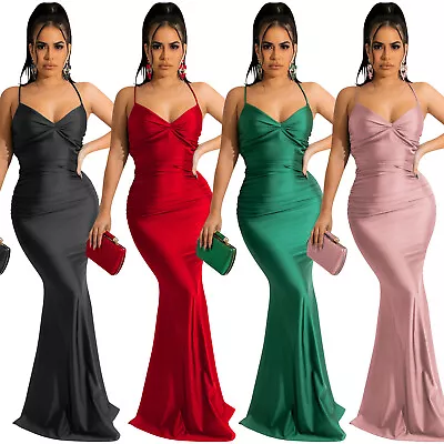 Stylish Women Pleated Solid Bodycon Bandage Spaghetti Strap Backless Club Dress • $26.43