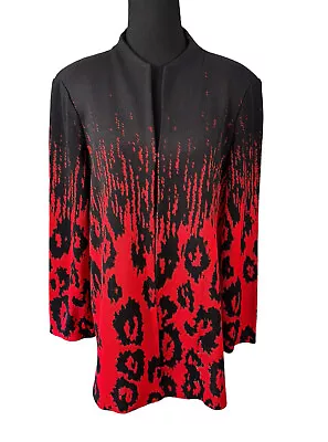 MISOOK Black Red Stretch Sweater Jacket Large L Ombre Animal Print Top • $34.95