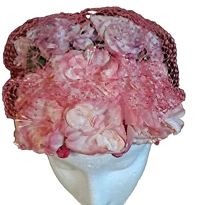 Vintage Women's Pink Floral Hat 1960's Derby Party Theater • $80