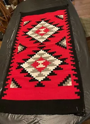 VTG Handwoven Mexico Geometric Rug Saddle Blanket WallHanging Wool Blend 28”x59” • $85