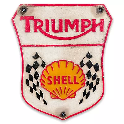 Triumph Shell Antique Finished Cast Iron Plaque Sign Game Room Man Cave Decor • $49.99