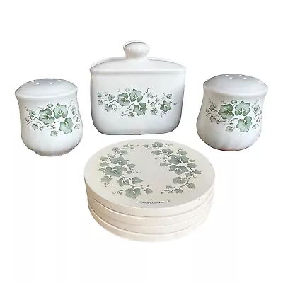 $24.95 • Buy Corelle Callaway Ivy Napkin Holder Salt & Pepper Shakers 4 Coasters Corning Ware