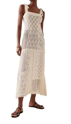 Zimmermann Anneke Patchwork Dress | Cream/White Knitted Dropped Waist Tie • $299.99