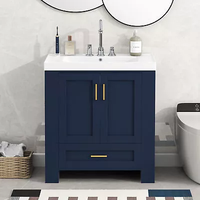 30''Bathroom Vanity With Seperate Basin SinkDouble-sided Storage ShelfBLUE • $391.82