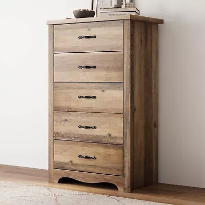 5 Drawer Chest Of Drawers For Bedroom With Metal Handle Rustic Oak • $195