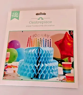 Table CENTREPIECE PAPER HONEYCOMB DECORATION BIRTHDAY CAKE CELEBRATION BLUE • £2.75