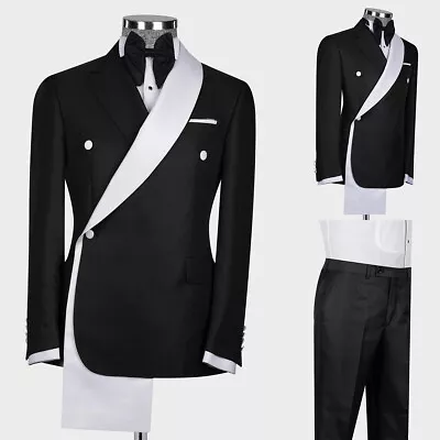 Fashion Groom Suit Black And White Color Blocking Suit Party Wedding Custom • $112.68