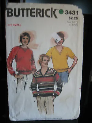 Vintage Butterick 3431 Men's Knit Pullover Shirts Pattern - Size S (34-36) • $8.55