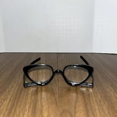 Vintage 1950's Hollco Cat Eye Makeup Glasses Flip Down Black France • $35.99