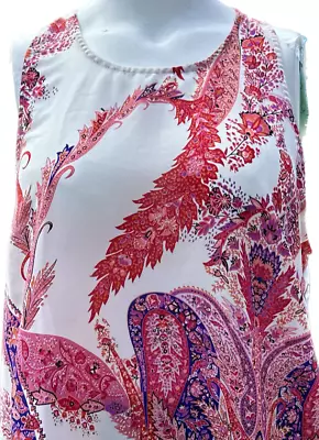 Violet + Claire XLarge Top White Red Purple Paisley Round Neck Sleeveless Button • $4