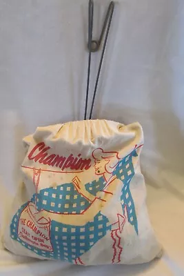 Vintage Champion Stay Open Clothes Pin Bag & Wooden Clothespins  • $69.99