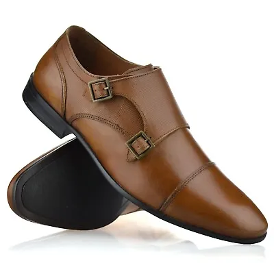 Mens Leather Shoes Formal Smart Casual Office Dress Slip On Monk Strap Shoes Siz • £22.95