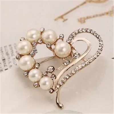 Heart Shape Brooch Pearl Peach Crystal For Dress Jacket Wedding Bridal T • £3.04