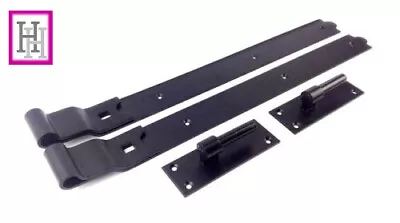 Cranked Hook & Band Black Hinges 18  24  30  H Duty Stable Garage Barn Door D1 • £16.65