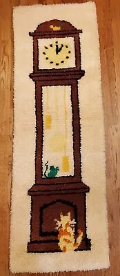 $36.99 • Buy Retro Latch Hook Grandfather Clock Rug Decor Vintage 20x60  Cat Mouse Clean