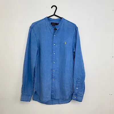 Polo Ralph Lauren Linen Shirt Long-Sleeve Mens Size S Blue Button-Up Slim *Read* • £44.99